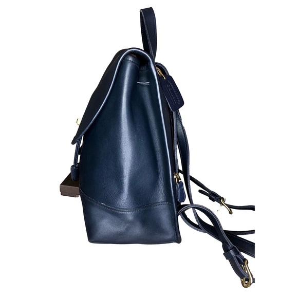 COACH Navy Blue Glove Tanned Leather Daypack Backpack Drawstring 